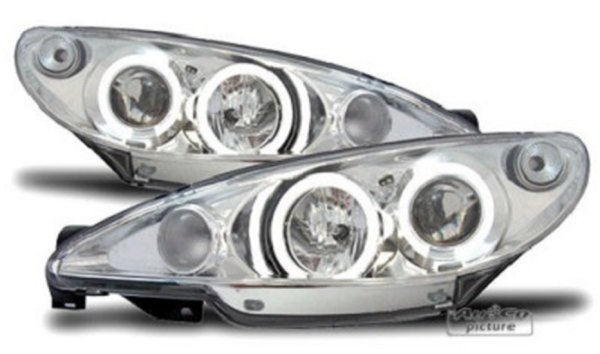 Fanali anteriori  con 2 anelli Angel Eyes  Peugeot 206/206 CC