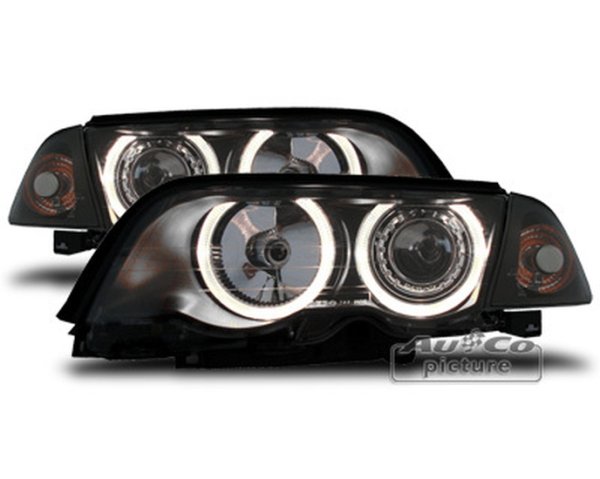 Juego de Faros  con 2 Ojos de Angel  BMW E46 98-01