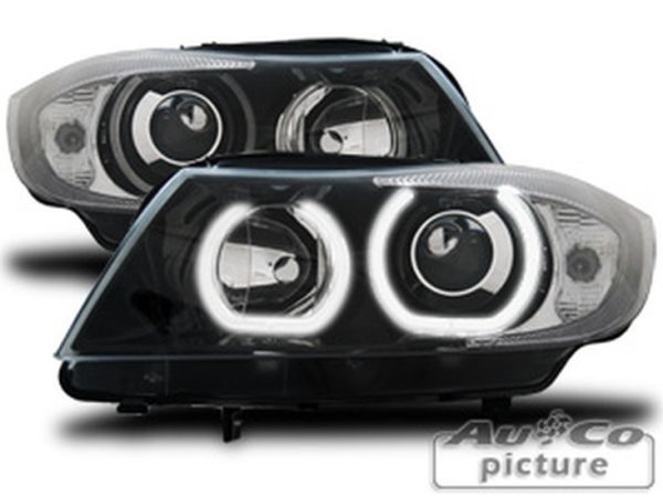 Headlights with 2 LED Angel Eyes  BMW E90 / E91